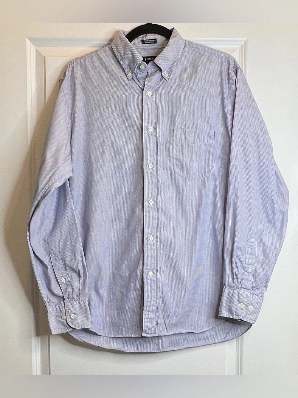 J. Crew Blue White Striped Oxford Shirt M 100s 2-Ply Cotton Button Down